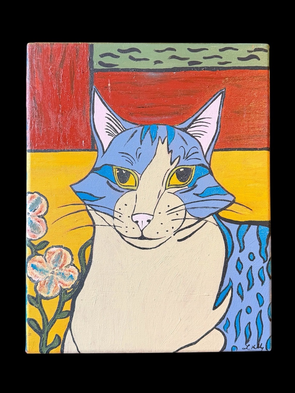 Blue & Cream Cat Canvas Painting